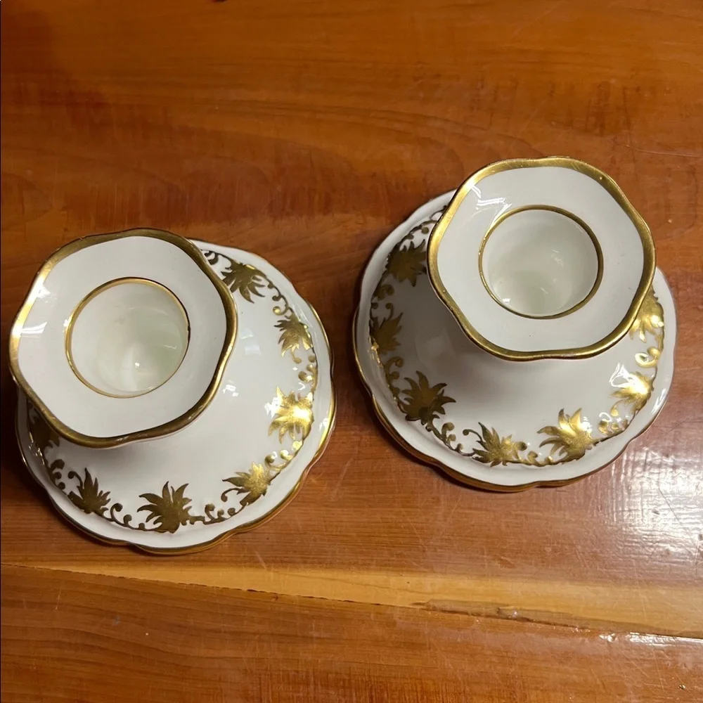 Vintage RARE Aynsley Elegant Gold and White Candle Holders Set of 2